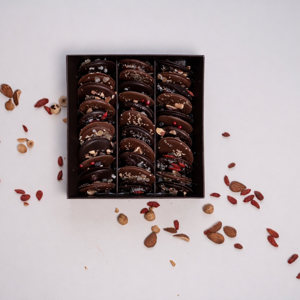 Mendiants 2 chocolats dans leur coffret kraft