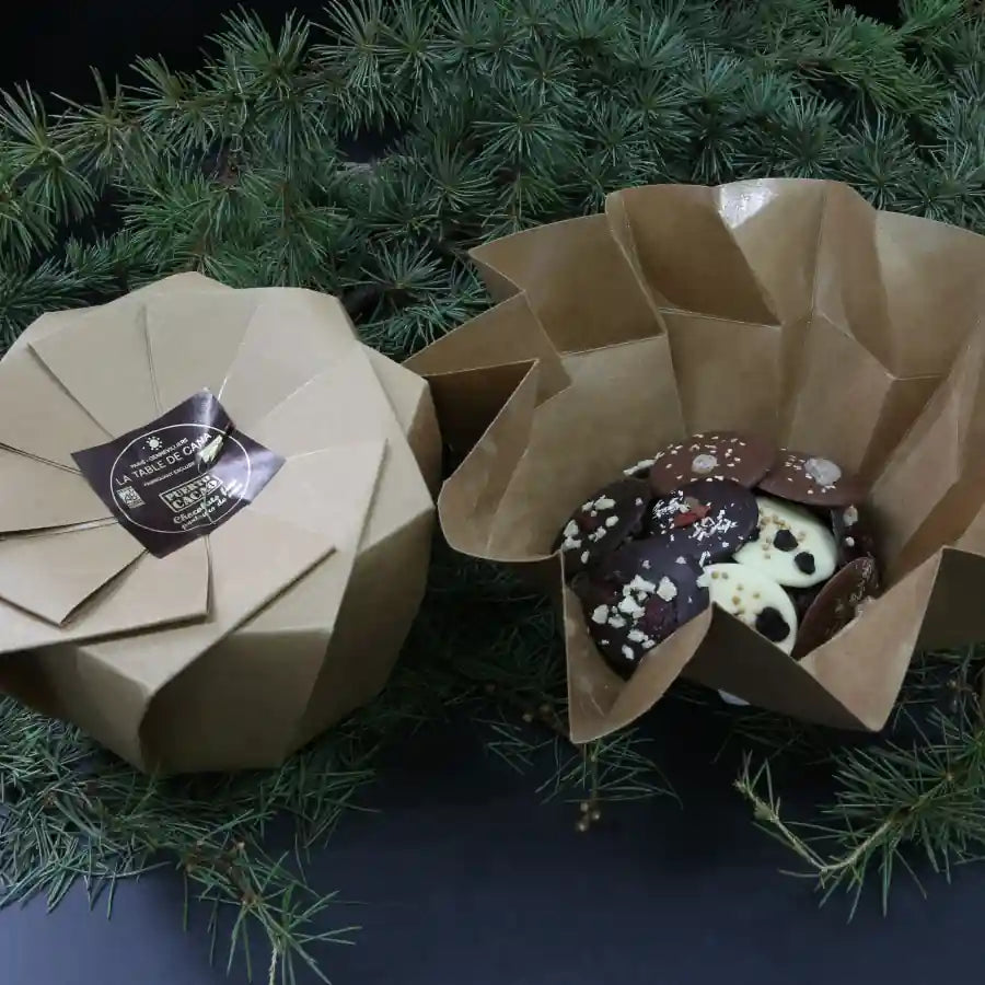 Mendiants 3 chocolats dans leur boîte origami